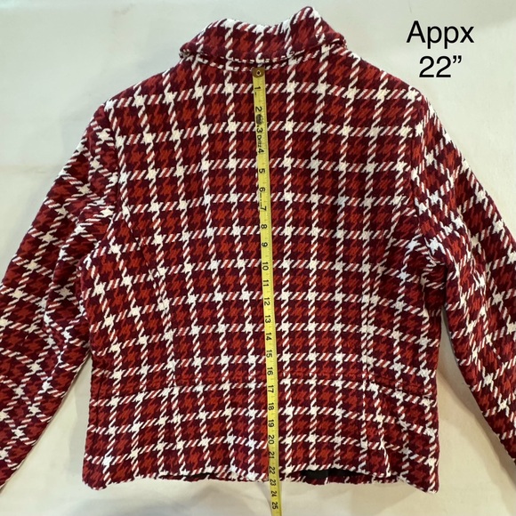 LIZ CLAIBORNE Wool Blend Houndstooth Peplum Maroon Orange Jacket (XL) - Picture 13 of 17